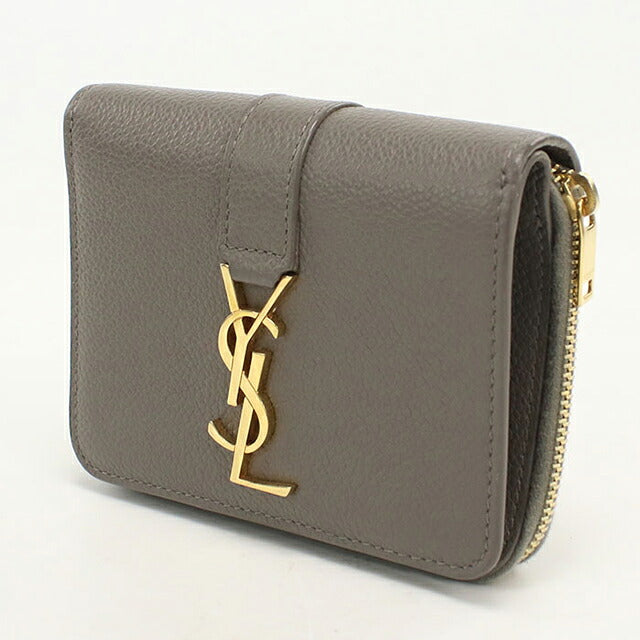 中古 サンローラン 二つ折り財布 二折財布 コンパクト レディース ブランド SAINT LAURENT YSLライン ラージジップウォレット 670285 グレー USDSL119608011