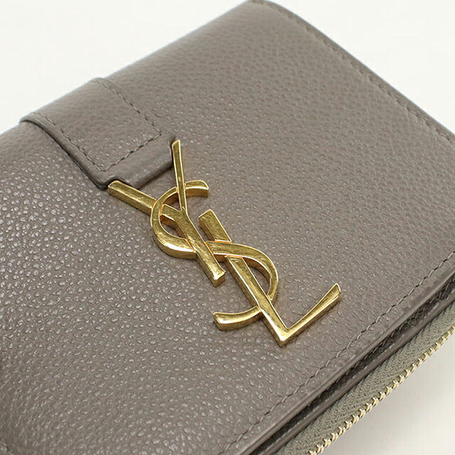 中古 サンローラン 二つ折り財布 二折財布 コンパクト レディース ブランド SAINT LAURENT YSLライン ラージジップウォレット 670285 グレー USDSL119608011
