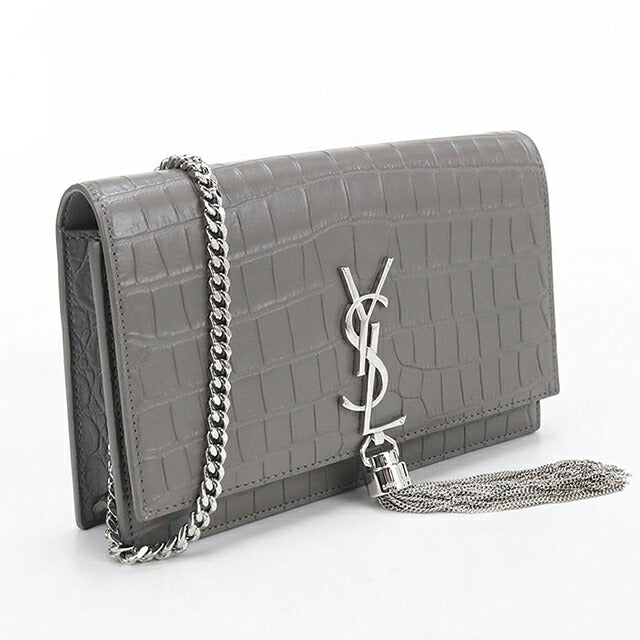中古 サンローラン チェーンウォレット レディース ブランド SAINT LAURENT ケイト タッセル 452159 グレー USDSL119752011