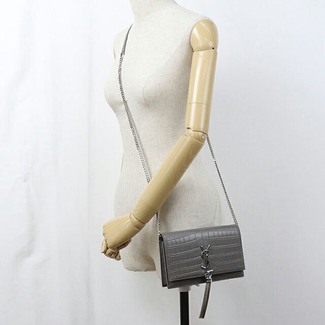 中古 サンローラン チェーンウォレット レディース ブランド SAINT LAURENT ケイト タッセル 452159 グレー USDSL119752011