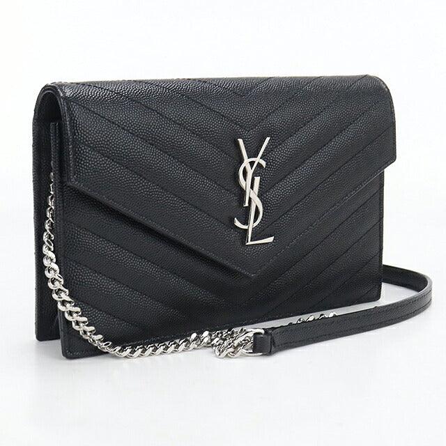 中古 サンローラン チェーンウォレット レディース ブランド SAINT LAURENT カサンドラ エンベロープ レザー 749290 ブラック USDSL119867011