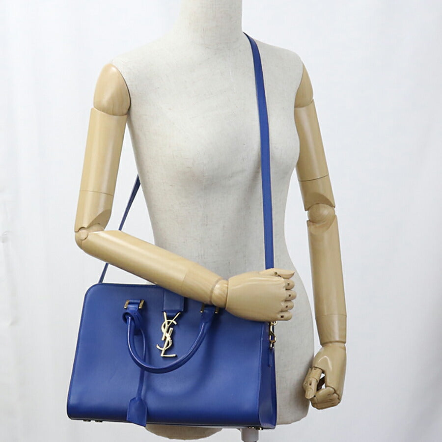 中古 サンローラン ハンドバッグ レディース ブランド SAINT LAURENT モノグラム カバス 2WAYハンドバッグ レザー 357395 ブルー バッグ USDSL93535011