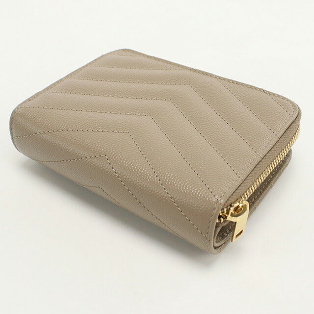 中古 サンローラン 二折財布 レディース ブランド SAINT LAURENT カサンドラ コンパクトジップウォレット レザー 403723 ベージュ 財布 USDSL97872011