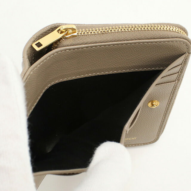 中古 サンローラン 二折財布 レディース ブランド SAINT LAURENT カサンドラ コンパクトジップウォレット レザー 403723 ベージュ 財布 USDSL97872011