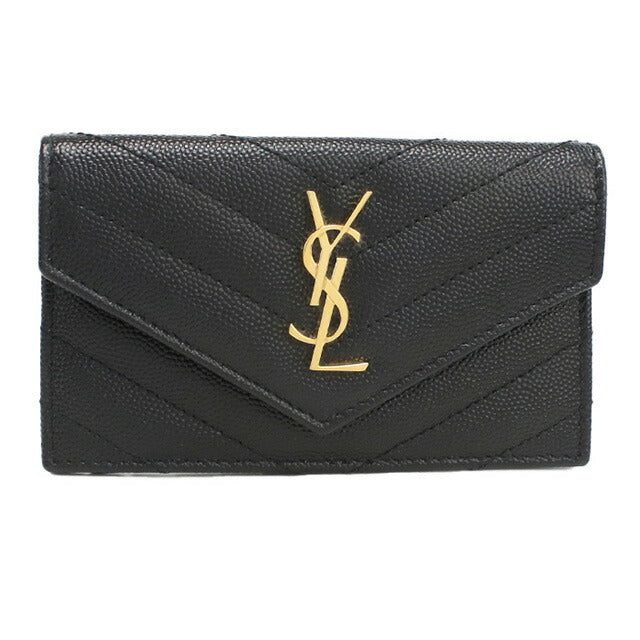 中古 サンローラン カードケース レディース ブランド SAINT LAURENT モノグラム フラグメント フラップ レザー 612808 ブラック 財布 USDSL97884011