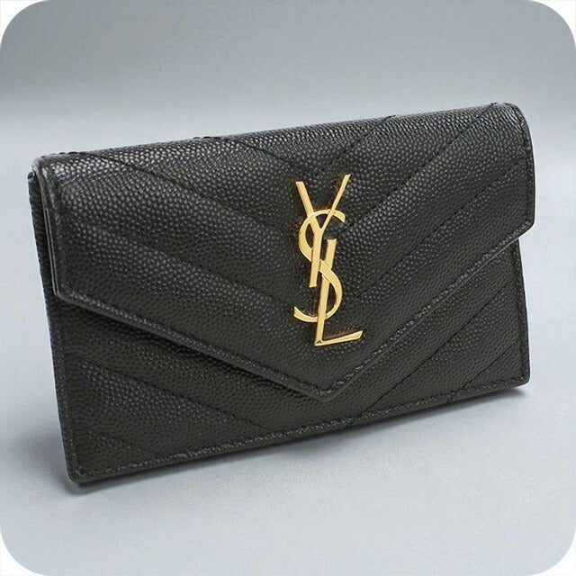 中古 サンローラン カードケース レディース ブランド SAINT LAURENT モノグラム フラグメント フラップ レザー 612808 ブラック 財布 USDSL97884011