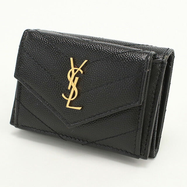中古 サンローラン 三折財布 レディース ブランド SAINT LAURENT 三つ折り ウォレット レザー 602791 ブラック 財布 USDSL97885011