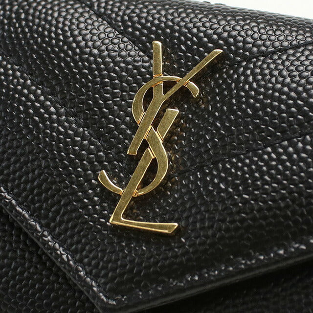 中古 サンローラン 三折財布 レディース ブランド SAINT LAURENT 三つ折り ウォレット レザー 602791 ブラック 財布 USDSL97885011