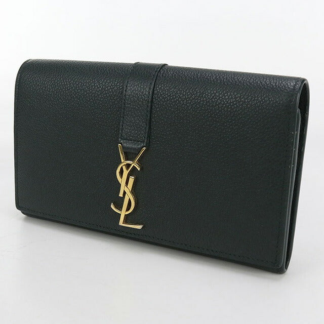 中古 サンローラン 長財布二折 レディース ブランド SAINT LAURENT ラージフラップウォレット レザー 414567 グリーン 財布 USDSL98420011