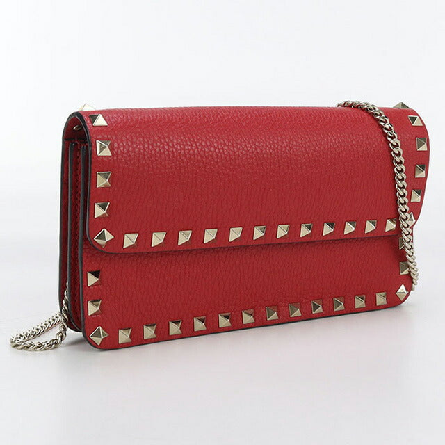 中古 ヴァレンティノ チェーンウォレット レディース ブランド VALENTINO ロックスタッズ レッド 財布 USDVA100072011