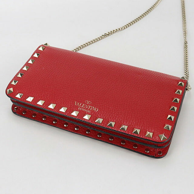 中古 ヴァレンティノ チェーンウォレット レディース ブランド VALENTINO ロックスタッズ レッド 財布 USDVA100072011