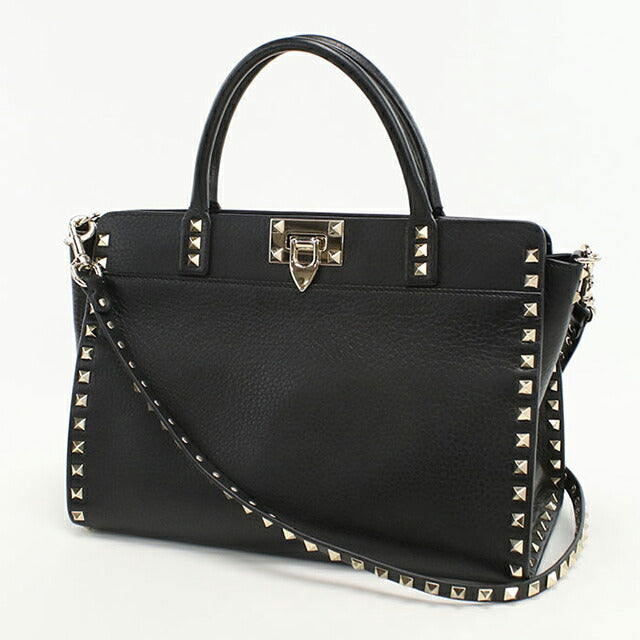 中古 ヴァレンティノ トートバッグ レディース ブランド VALENTINO ロックスタッズ 2WAY レザー ブラック バッグ USDVA102121011