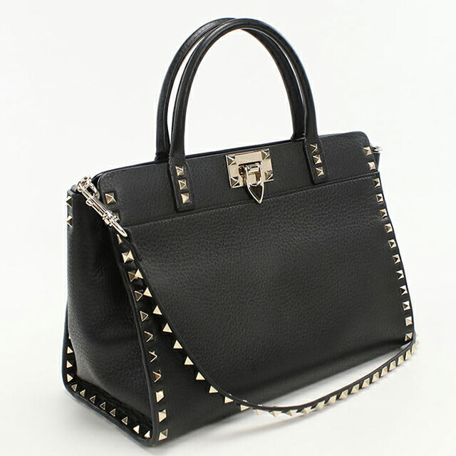 中古 ヴァレンティノ トートバッグ レディース ブランド VALENTINO ロックスタッズ 2WAY レザー ブラック バッグ USDVA102121011