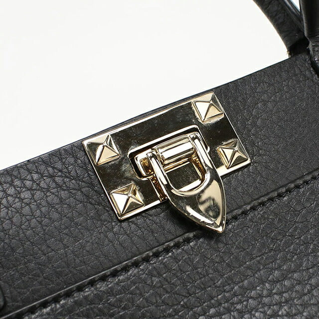 中古 ヴァレンティノ トートバッグ レディース ブランド VALENTINO ロックスタッズ 2WAY レザー ブラック バッグ USDVA102121011