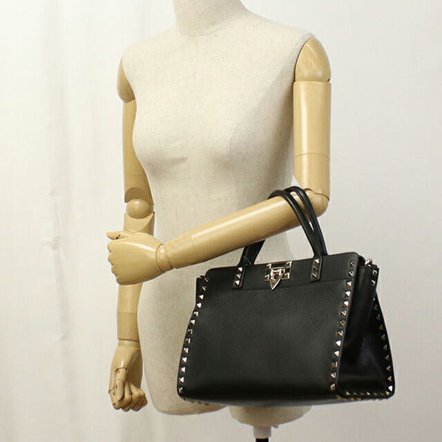 中古 ヴァレンティノ トートバッグ レディース ブランド VALENTINO ロックスタッズ 2WAY レザー ブラック バッグ USDVA102121011