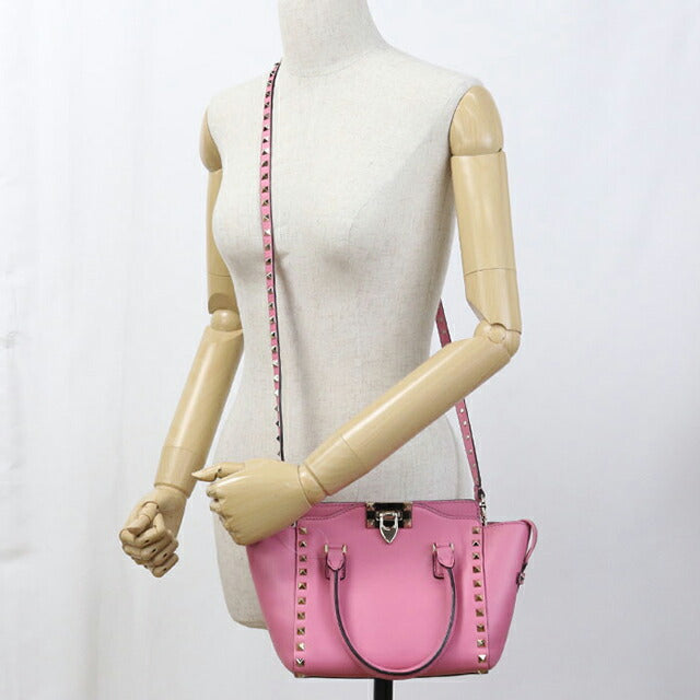 中古 ヴァレンティノ ハンドバッグ レディース ブランド VALENTINO ロックスタッズ 2WAY レザー ピンク バッグ USDVA105664011