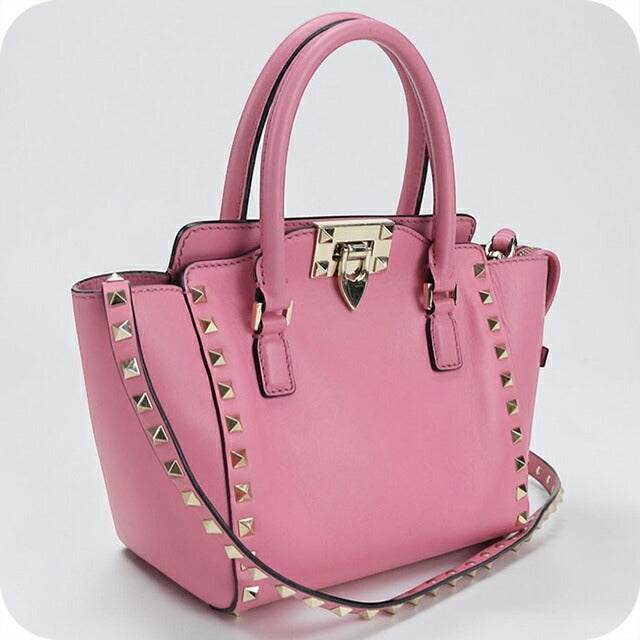 中古 ヴァレンティノ ハンドバッグ レディース ブランド VALENTINO ロックスタッズ 2WAY レザー ピンク バッグ USDVA105664011