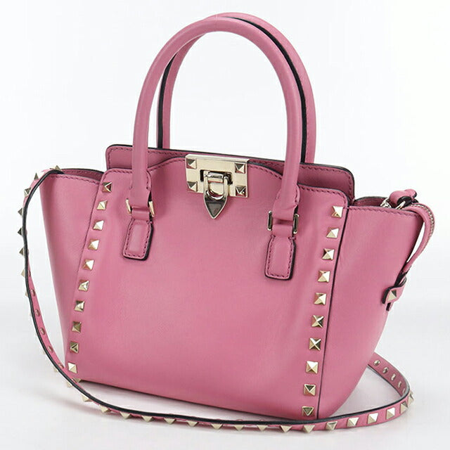 中古 ヴァレンティノ ハンドバッグ レディース ブランド VALENTINO ロックスタッズ 2WAY レザー ピンク バッグ USDVA105664011
