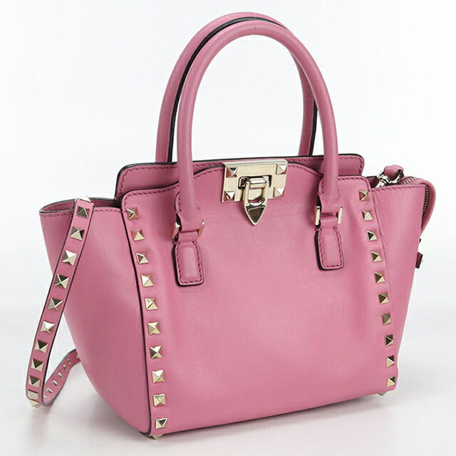 中古 ヴァレンティノ ハンドバッグ レディース ブランド VALENTINO ロックスタッズ 2WAY レザー ピンク バッグ USDVA105664011