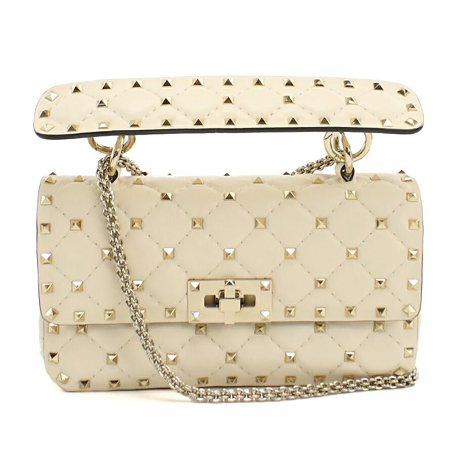 中古 ヴァレンティノ ハンドバッグ レディース ブランド VALENTINO ロックスタッズ 2WAYハンドバッグ レザー ホワイト バッグ USDVA95721011