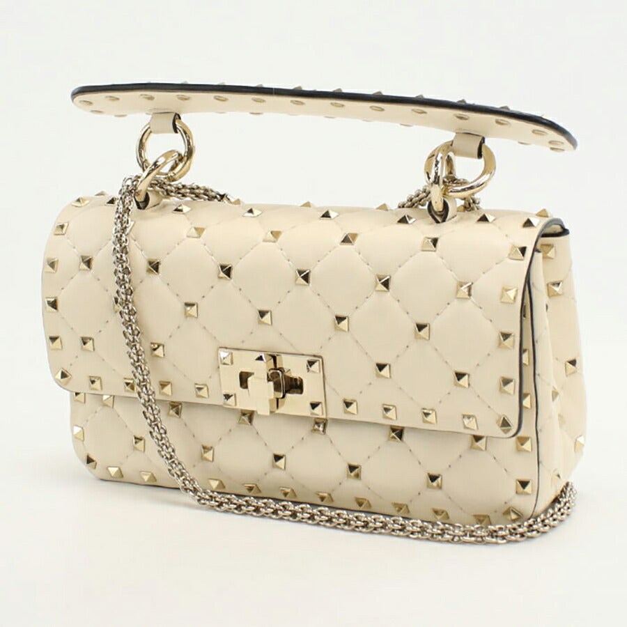 中古 ヴァレンティノ ハンドバッグ レディース ブランド VALENTINO ロックスタッズ 2WAYハンドバッグ レザー ホワイト バッグ USDVA95721011