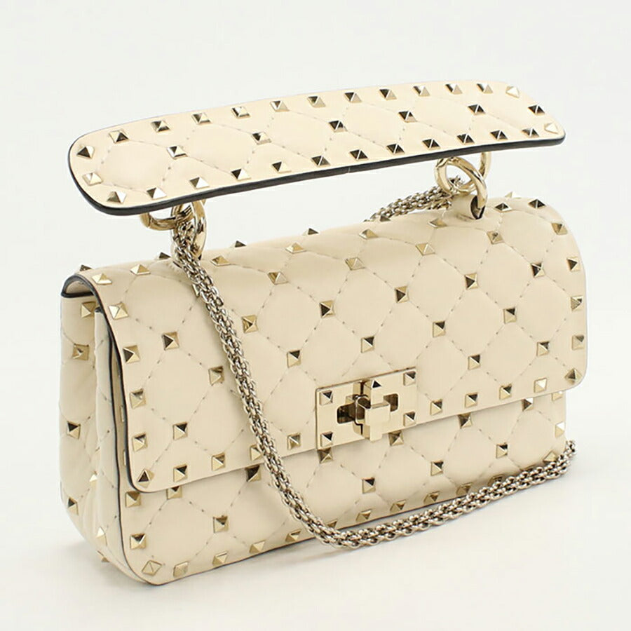 中古 ヴァレンティノ ハンドバッグ レディース ブランド VALENTINO ロックスタッズ 2WAYハンドバッグ レザー ホワイト バッグ USDVA95721011