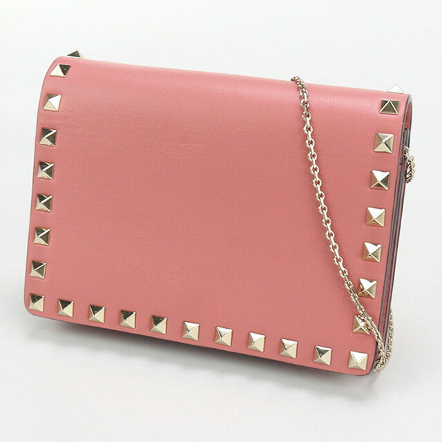 中古 ヴァレンティノ チェーンウォレット レディース ブランド VALENTINO ロックスタッズ レザー ピンク 財布 USDVA96658011