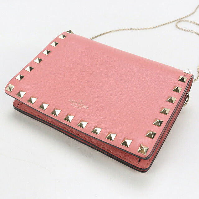 中古 ヴァレンティノ チェーンウォレット レディース ブランド VALENTINO ロックスタッズ レザー ピンク 財布 USDVA96658011