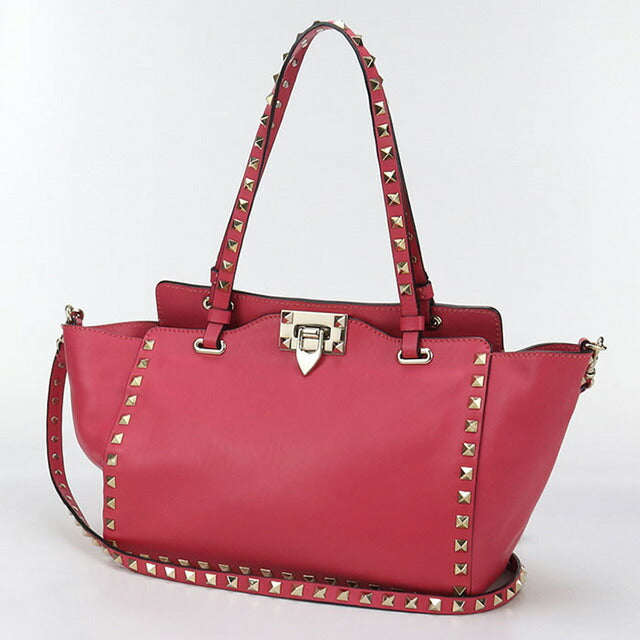 中古 ヴァレンティノ トートバッグ レディース ブランド VALENTINO ロックスタッズ 2WAY レザー ピンク バッグ USDVA97164011