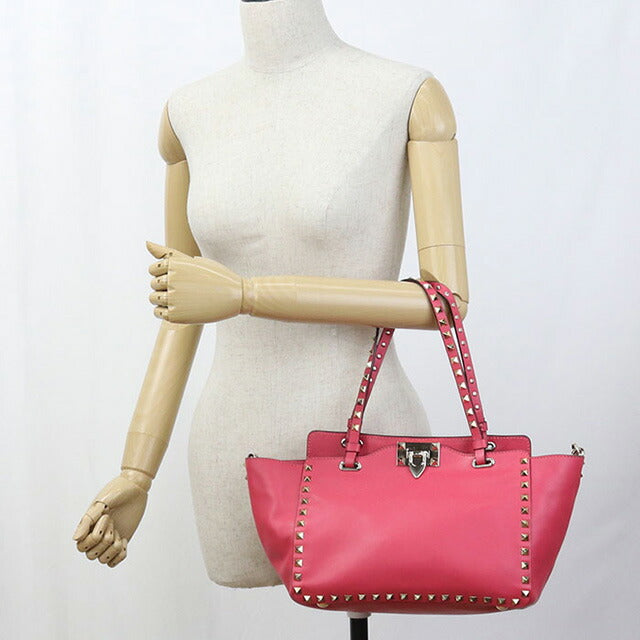 中古 ヴァレンティノ トートバッグ レディース ブランド VALENTINO ロックスタッズ 2WAY レザー ピンク バッグ USDVA97164011