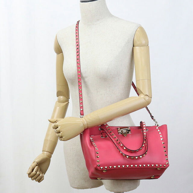 中古 ヴァレンティノ トートバッグ レディース ブランド VALENTINO ロックスタッズ 2WAY レザー ピンク バッグ USDVA97164011