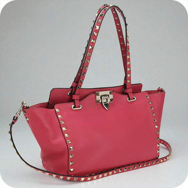 中古 ヴァレンティノ トートバッグ レディース ブランド VALENTINO ロックスタッズ 2WAY レザー ピンク バッグ USDVA97164011