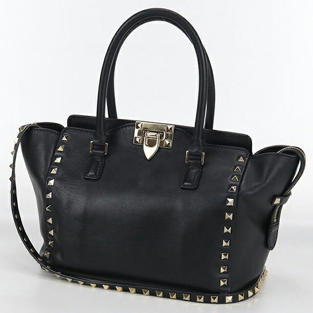 中古 ヴァレンティノ ハンドバッグ レディース ブランド VALENTINO ロックスッタッズ 2WAYハンドバッグ レザー ブラック バッグ USDVA98666011
