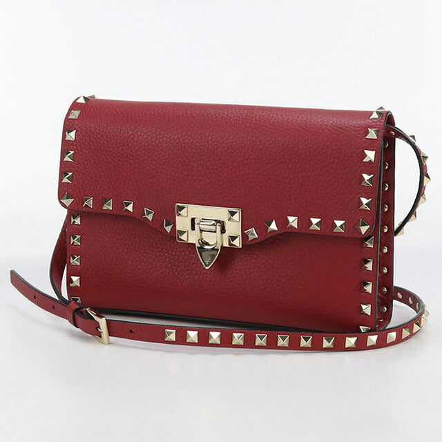 中古 ヴァレンティノ 斜め掛け ショルダーバッグ レディース ブランド VALENTINO ロックスタッズ レザー レッド バッグ USDVA99850011