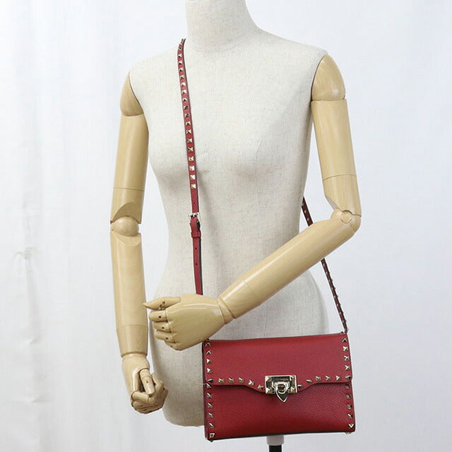 中古 ヴァレンティノ 斜め掛け ショルダーバッグ レディース ブランド VALENTINO ロックスタッズ レザー レッド バッグ USDVA99850011