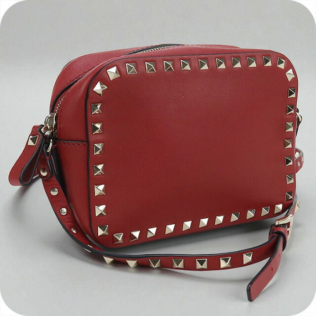 中古 ヴァレンティノ 斜め掛け ショルダーバッグ レディース ブランド VALENTINO ロックスタッズ レザー レッド バッグ USDVA99851011