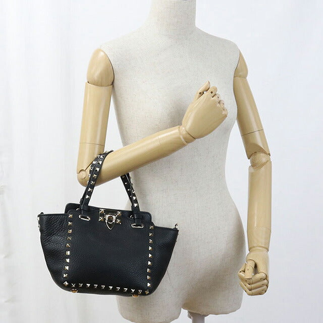 中古 ヴァレンティノ ハンドバッグ レディース ブランド VALENTINO ロックスタッズ 2WAY レザー ブラック バッグ USDVA99853011