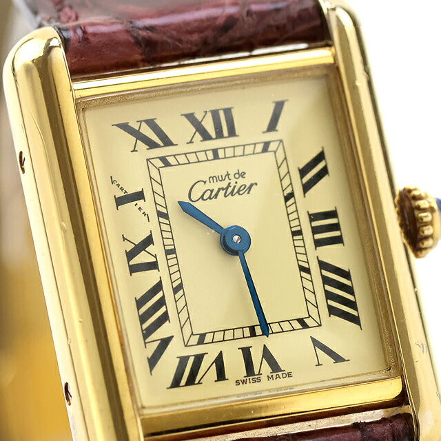 Used Cartier Must Tank Vermeil MM Roman Index Genuine Belt Silver 925 2415 Watch Brand Ladies UW-CA-TK-00004