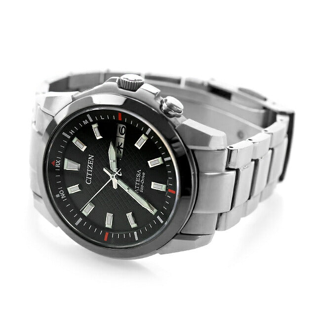 中古 シチズン CITIZEN アテッサ ATD53 チタン 電波ソーラー デイデイト ATD53-2983 アナログ 腕時計 ブランド メンズ ブラック 黒 UW-CT-AT-00021
