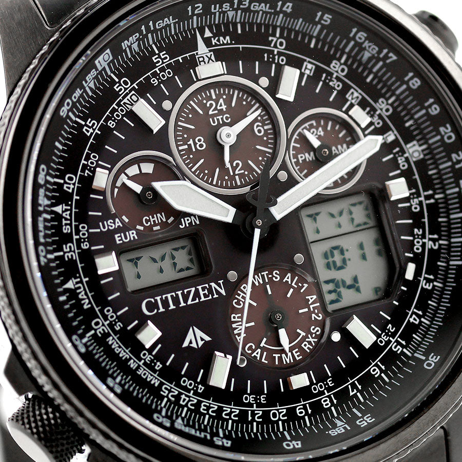 中古 超美品 シチズン CITIZEN プロマスター スカイ PROMASTER オールブラック デジアナ JY8025-59E アナデジ 腕時計 ブランド メンズ UW-CT-PM-00016
