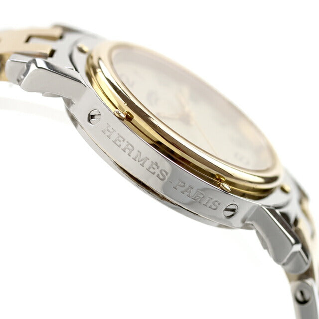 中古 仕上げ済 美品 エルメス HERMES クリッパー コンビ CL4.220 アナログ 腕時計 ブランド レディース シルバー/ゴールド 白 UW-HR-CP-00001