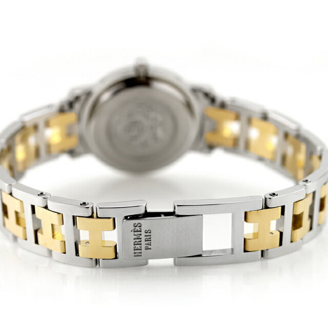 中古 仕上げ済 美品 エルメス HERMES クリッパー コンビ CL4.220 アナログ 腕時計 ブランド レディース シルバー/ゴールド 白 UW-HR-CP-00001