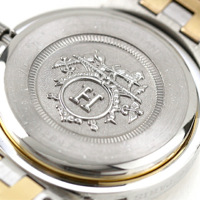 中古 仕上げ済 美品 エルメス HERMES クリッパー コンビ CL4.220 アナログ 腕時計 ブランド レディース シルバー/ゴールド 白 UW-HR-CP-00001