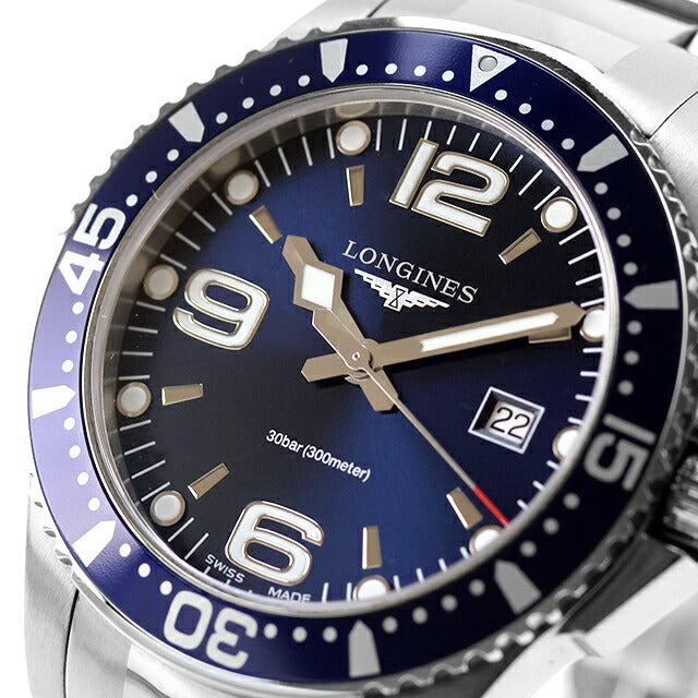 中古 ロンジン LONGINES ハイドロコンクエスト クォーツ 39mm ダイバーズ ミドルサイズ L3.730.4.96.6 アナログ 腕時計 ブランド メンズ UW-LO-HC-00002