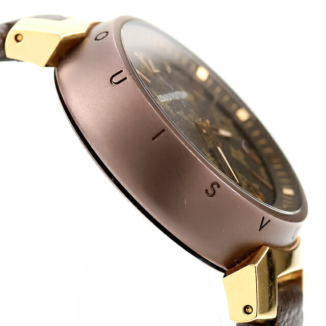 Used LOUIS VUITTON Tambour MM Monogram K18 Combination 18K Spare Belt Included QA138Z Watch Brand Women&