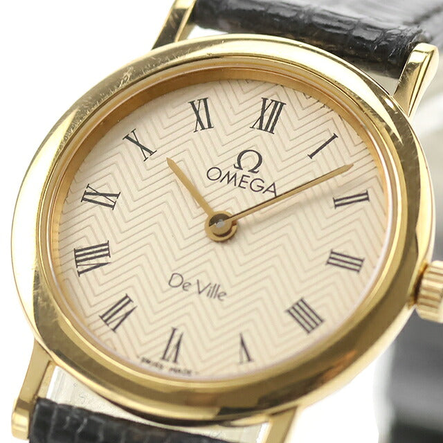 中古 オメガ OMEGA デヴィル ヘリンボーンダイヤル クラシッククォーツ 純正ベルト 純正尾錠 当時BOX付属 De Ville アナログ 腕時計 レディース UW-OM-DV-00005