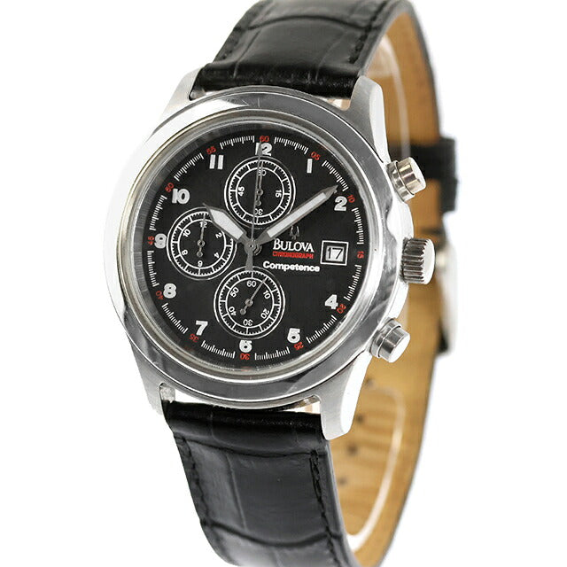 中古 ブローバ BULOVA Competence ヴィンテージクオーツクロノグラフ 黒文字盤 クオーツクロノ黒面黒革 アナログ 腕時計 ブランド メンズ UW-OTH-00058