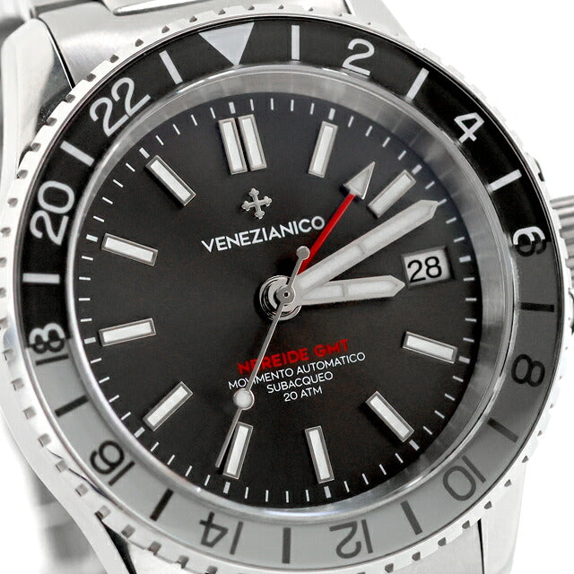 中古 美品 ヴェネチアニコ Venezianico NEREIDE GMT 39mm 自動巻き TMI NH34A 3521501C アナログ 腕時計 ブランド メンズ グレー UW-OTH-00079