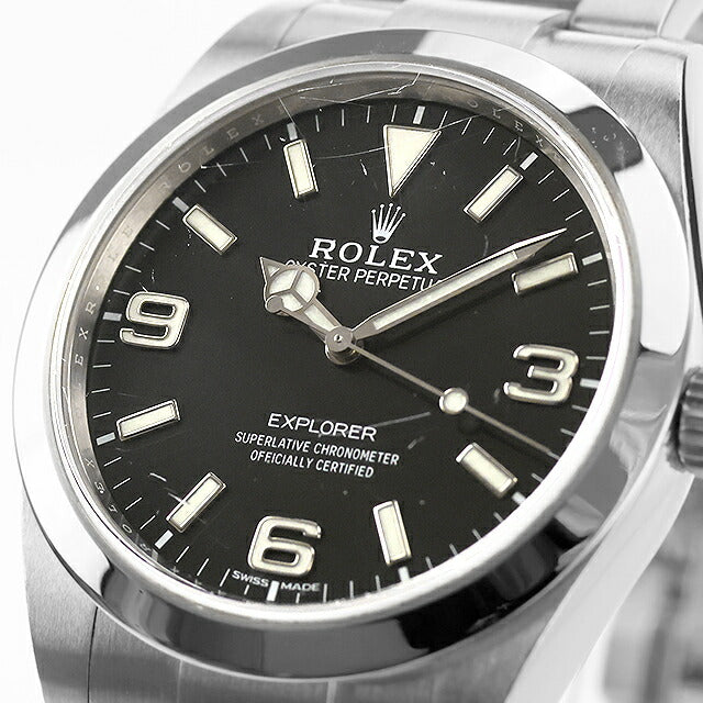 中古 仕上げ済 美品 ロレックス ROLEX エクスプローラー 1 39mm 後期型 エクワン 214270 214270 アナログ 腕時計 ブランド メンズ ブラック UW-RX-EX-00001
