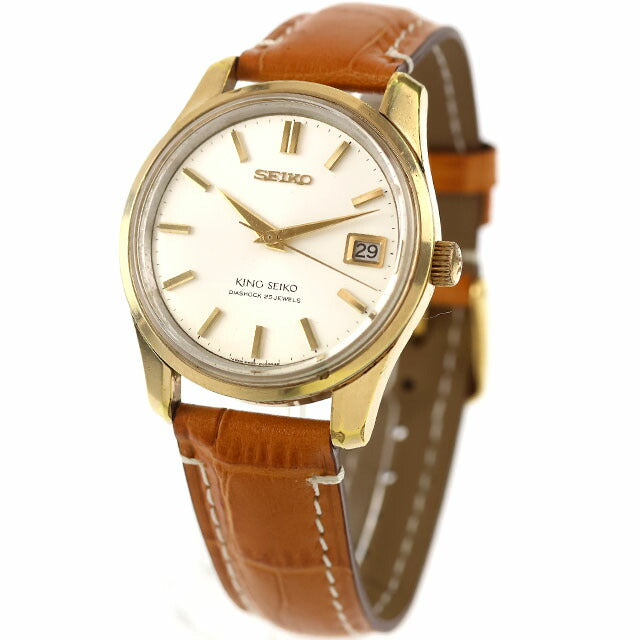 中古 セイコー SEIKO キングセイコー 44KS デイト 手巻き 1967年製 アナログ 腕時計 ブランド メンズ ホワイト キャメル UW-SJ-KS-00012